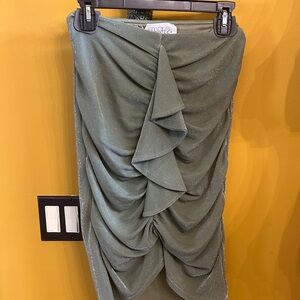 Anthropologie Asymmetrical Green Ruched Skirt